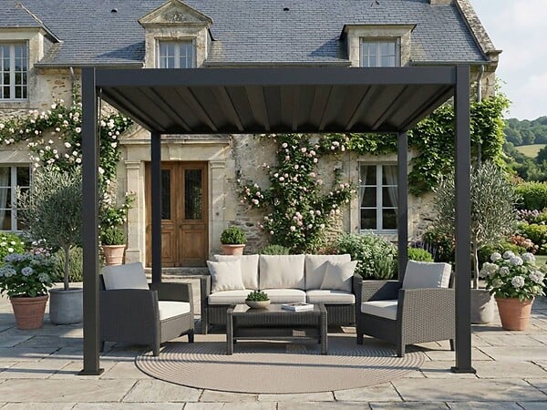 HESPERIDE - Pergola bioclimatique toit rétractable Evora Graphite - 4 x 3 m - Hespéride - large