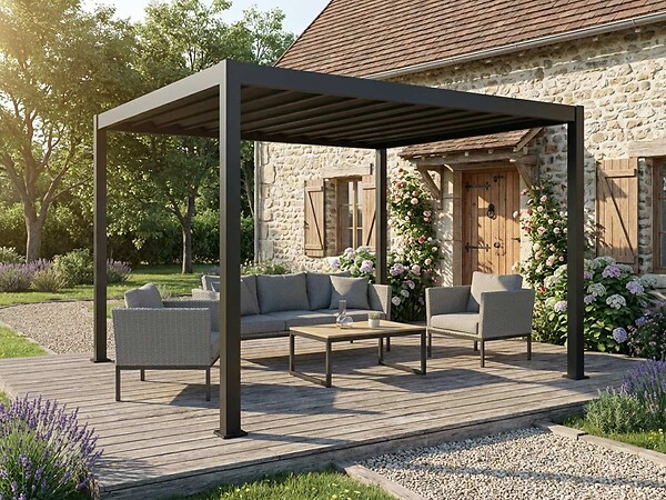 HESPERIDE - Pergola bioclimatique toit rétractable Evora Graphite - 4 x 3 m - Hespéride - large