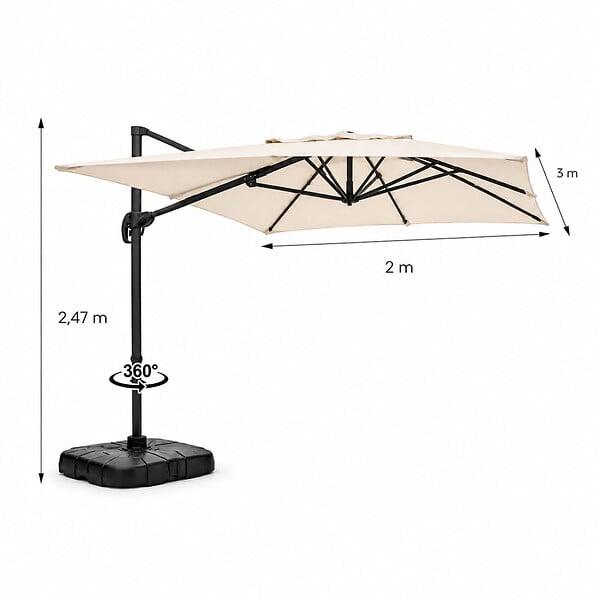 CONCEPT USINE - Parasol rectangulaire 2x3m déporté rotatif écru PIANA - large