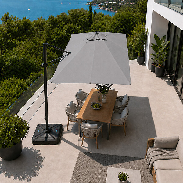 CONCEPT USINE - Parasol rectangulaire 2x3m déporté rotatif gris PIANA - large