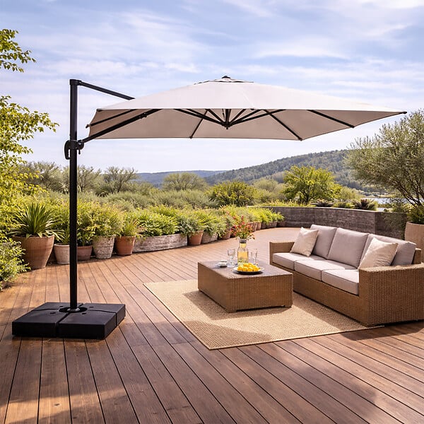 CONCEPT USINE - Parasol rectangulaire 3x4 déporté rotatif gris en aluminium CEZIR - large