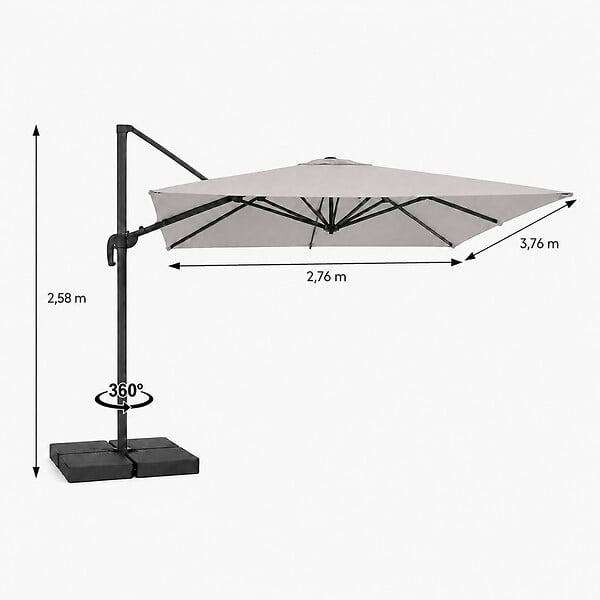 CONCEPT USINE - Parasol rectangulaire 3x4 déporté rotatif gris en aluminium CEZIR - large