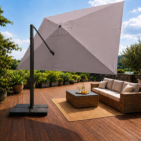 CONCEPT USINE - Parasol rectangulaire 3x4 déporté rotatif gris en aluminium CEZIR - large