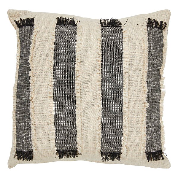 ATMOSPHERA - Coussin à franges "Malakite" noir & blanc 50x50cm - large