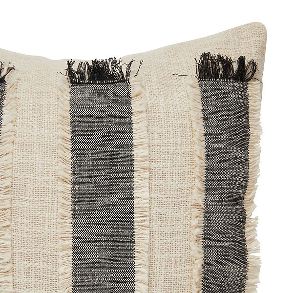 ATMOSPHERA - Coussin à franges "Malakite" noir & blanc 50x50cm - large
