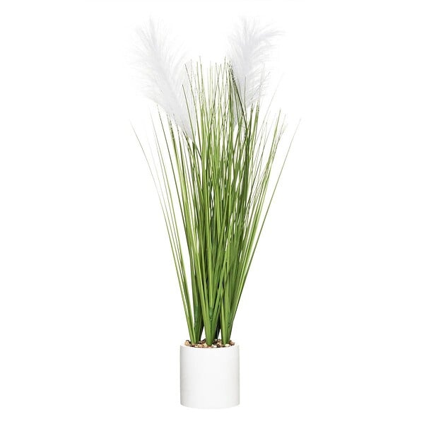 ATMOSPHERA - Plante artificielle "Plumeau" - pot en ciment - H70 cm - Blanc - large