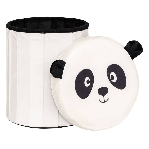 ATMOSPHERA - Pouf-coffre enfant panda pliant "Andy" noir & blanc D30x36cm - large