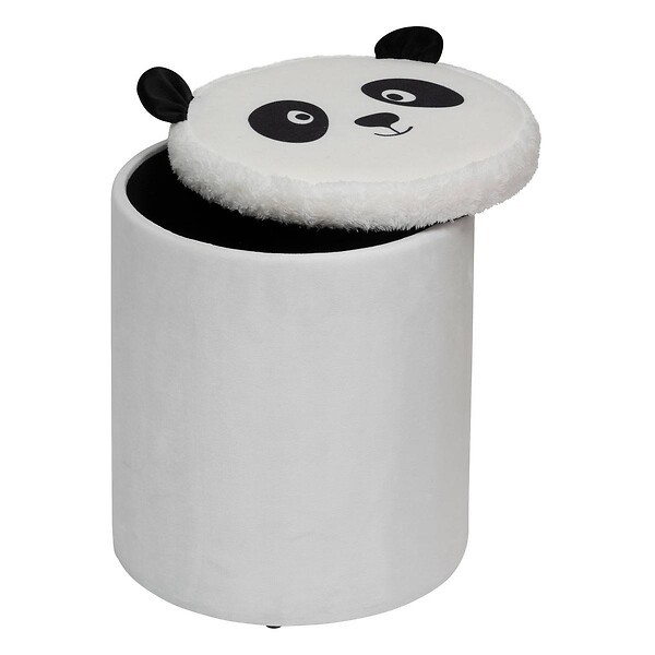ATMOSPHERA - Pouf-coffre enfant panda pliant "Andy" noir & blanc D30x36cm - large
