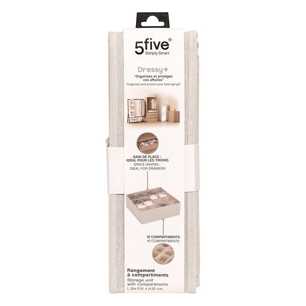5 FIVE SIMPLY SMART - Rangement tiroir "Groomy" 16 compartiments beige 31x31cm - large