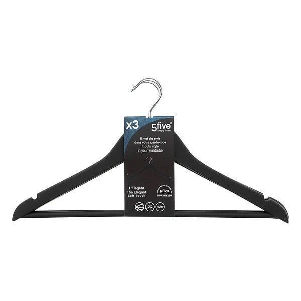 5 FIVE SIMPLY SMART - 3 cintres en bois Noir Rubber - Noir - large