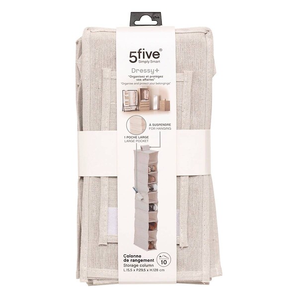 5 FIVE SIMPLY SMART - Rangement chaussures "Groomy" 10 cases avec panier beige 128x15,5cm - large