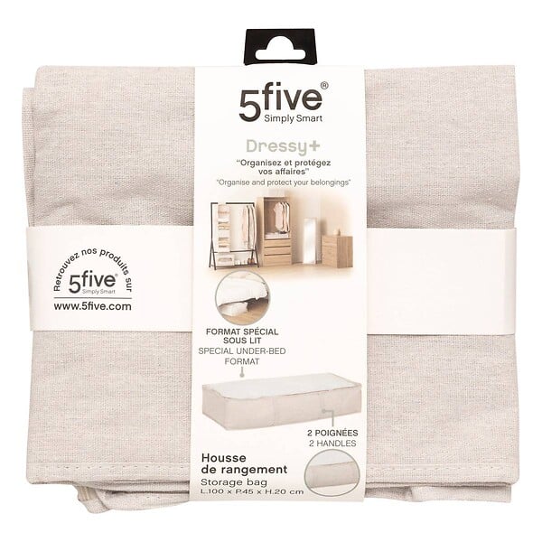 5 FIVE SIMPLY SMART - Housse de rangement "Groomy" sous lit beige 100x20cm - large