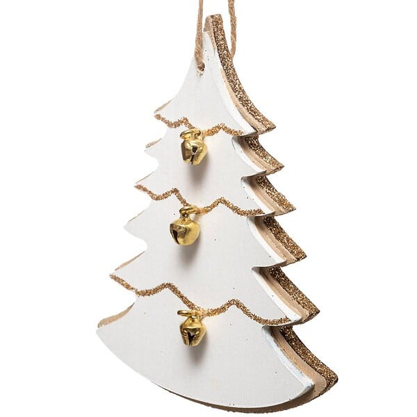 FEERIC LIGHTS & CHRISTMAS - Sujet de Noël Bois Sapin Blanc Doré Cloche - large