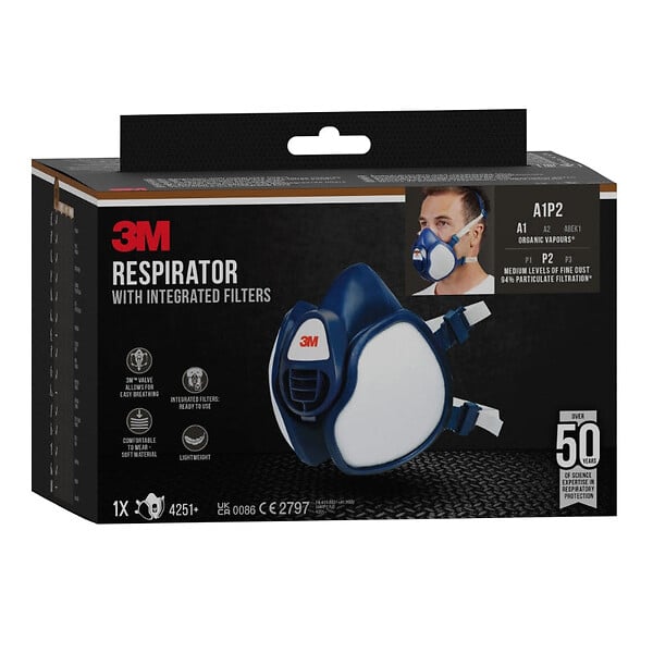 3M - Demi masque 4251+ - Anti-Gaz et Vapeurs Organiques A1 - Anti-Poussières P2  A1-P2 - large