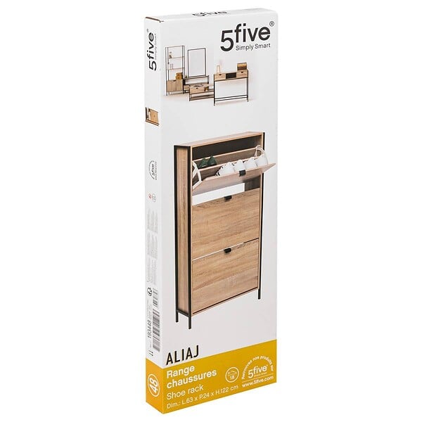 5 FIVE SIMPLY SMART - Meuble range-chaussures 3 tiroirs "Aliaj" effet chêne naturel - large