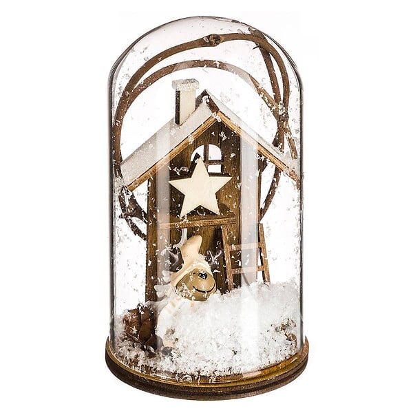 FEERIC LIGHTS & CHRISTMAS - Décoration sujet bois sous cloche H11 - large