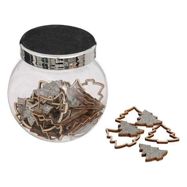 FEERIC LIGHTS & CHRISTMAS - Accessoires bocal forme en bois paillettes argenté - large