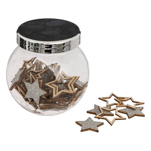FEERIC LIGHTS & CHRISTMAS - Accessoires bocal forme en bois paillettes argenté - large