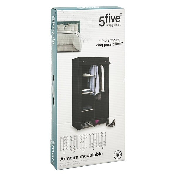 5 FIVE SIMPLY SMART - Armoire penderie modulable tissu noir - large