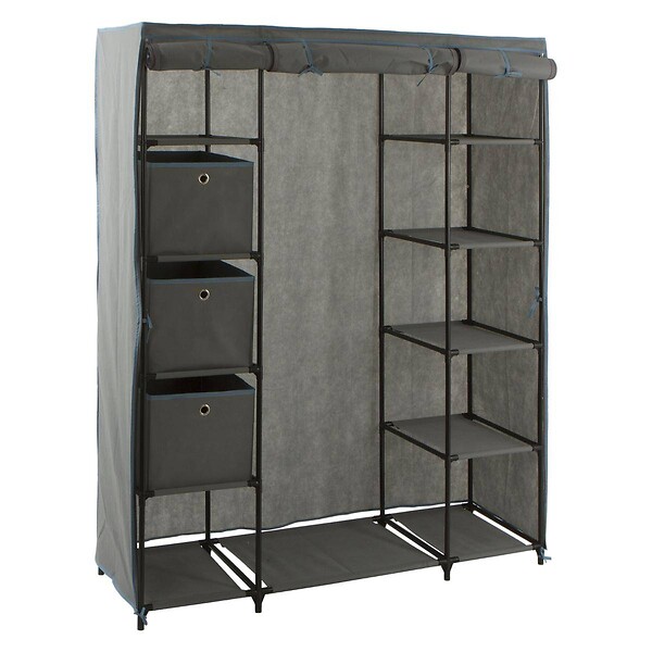 5 FIVE SIMPLY SMART - Armoire penderie 3 boîtes tissu gris anthracite - large