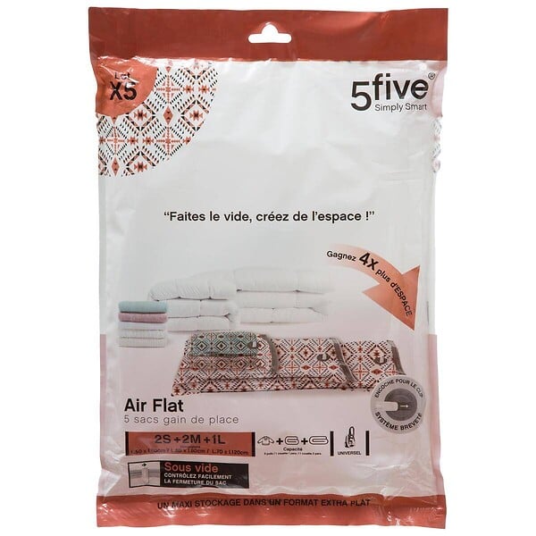 5 FIVE SIMPLY SMART - Lot de 5 sacs compresseurs d'air imprimé - large