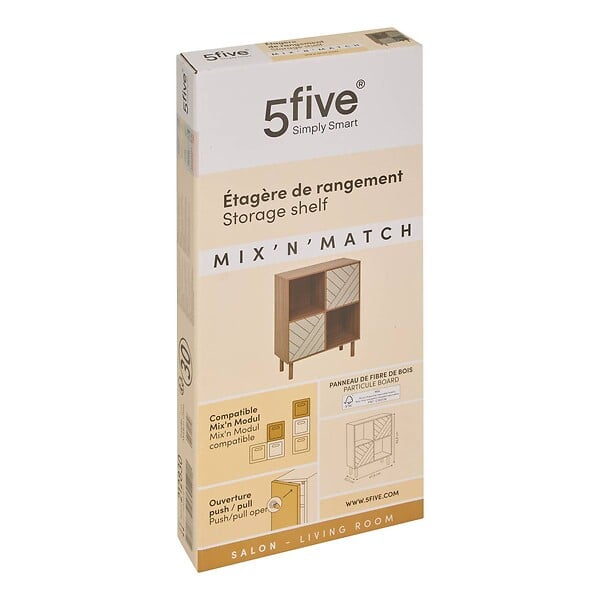 5 FIVE SIMPLY SMART - Etagère 4 cases Mix'N'Match bois et motif rayé - large