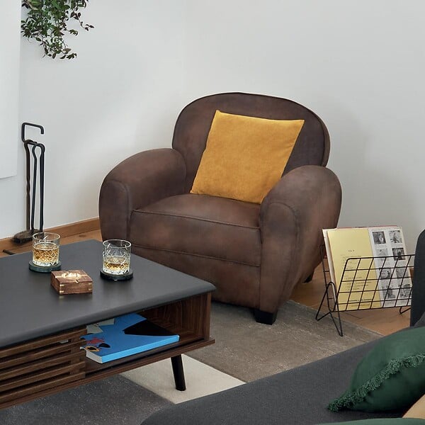 ATMOSPHERA - Fauteuil club "Stanis" effet cuir marron - large