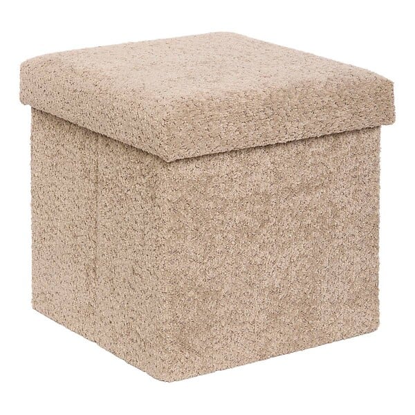 ATMOSPHERA - Pouf Pliable Coffre Soana en bouclette Beige foncé 38x38cm - large