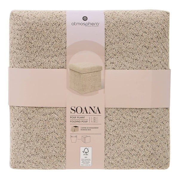 ATMOSPHERA - Pouf Pliable Coffre Soana en bouclette Beige foncé 38x38cm - large