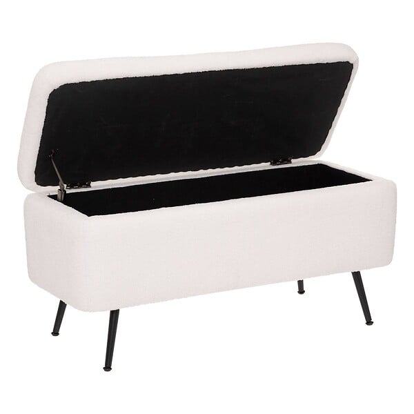 ATMOSPHERA - Banc coffre bouclette "Aurora" blanc 100x40cm - large