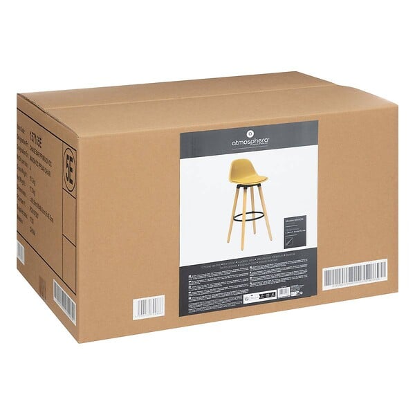 ATMOSPHERA - Chaise de bar "Maxon" en hêtre & métal H92,5cm jaune ocre - large