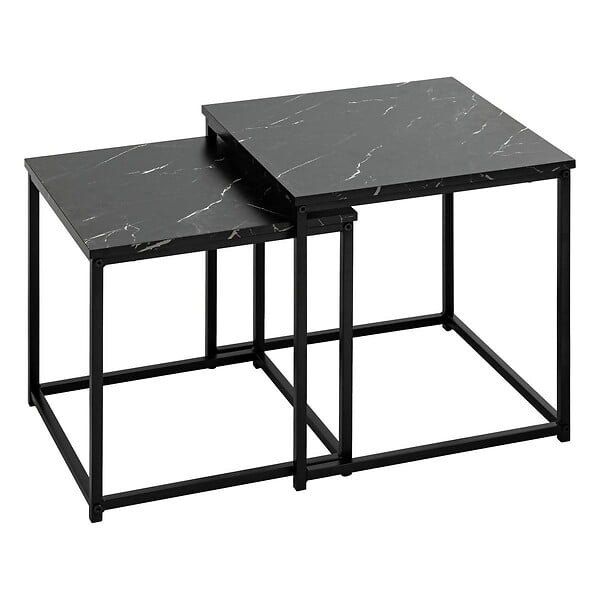 ATMOSPHERA - Lot de 2 tables basses Jones effet marbre noir L37/33cm - large