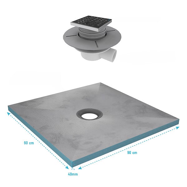 AURLANE - Receveur de Douche à Carreler 90x90 cm avec Bondes à Sortie Horizontale - Grille Inox - large