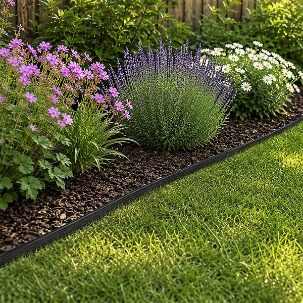 GT GARDEN - Bordure de jardin flexible noire - 3,8 cm x 10 mètres avec 20 piquets d'ancrage - large