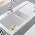 VILLEROY ET BOCH - Evier 1 bac et demi  Subway Pure 60 100 x 51 égouttoir à gauche céramique sans vidage blanc + Egouttoir déroulable - vignette