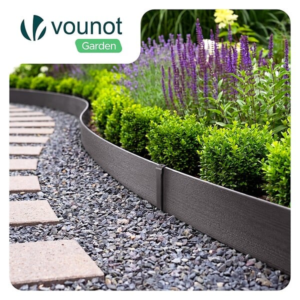 VOUNOT - Bordure de jardin PE flexible 20M x 8 CM avec piquets gris - large