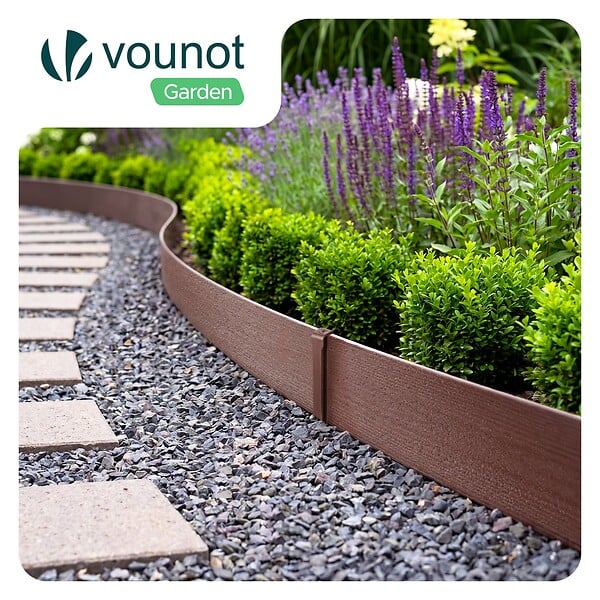 VOUNOT - Bordure de jardin PE haute flexible 20M avec piquets marron - large