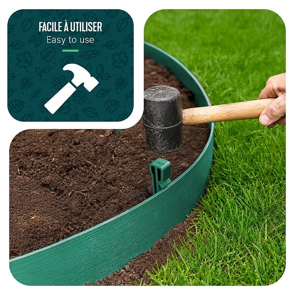 VOUNOT - Bordure de jardin PE flexible 20M x 8 CM avec piquets vert - large