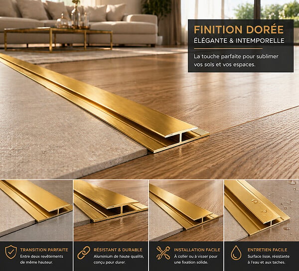 PROTOCOLE HOME - Profil de jonction aluminium 13 mm - 2,80 m - noir/silver/gold - large