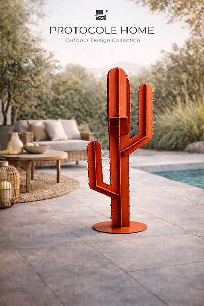 PROTOCOLE HOME - Cactus décoratif extérieur en acier 2 mm - sculpture design jardin et terrasse - large