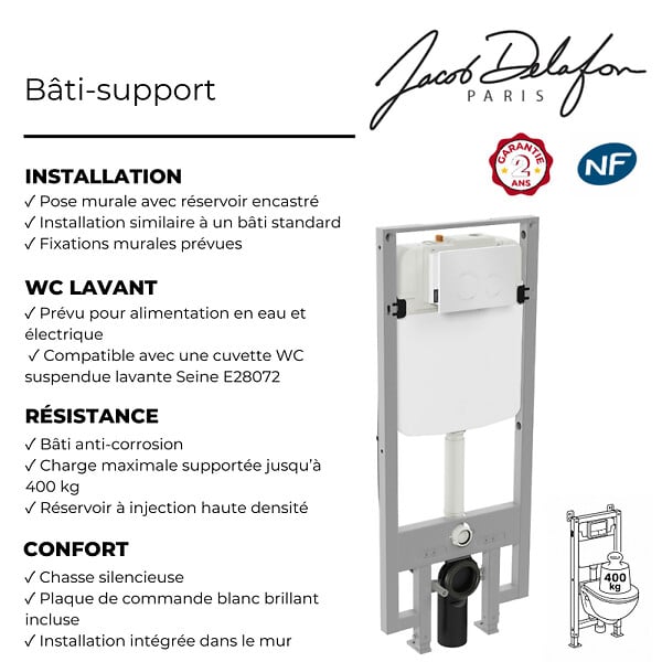 JACOB DELAFON - Bâti-support pour WC lavant Seine avec plaque de commande - large