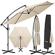 TECTAKE - Parasol à pied central pivotant 360° en polyester beige avec manivelle et toit double ventilé - vignette