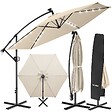 TECTAKE - Parasol à pied central déporté pivotant 360° en polyester beige led solaire 3,5x3,5 m - vignette