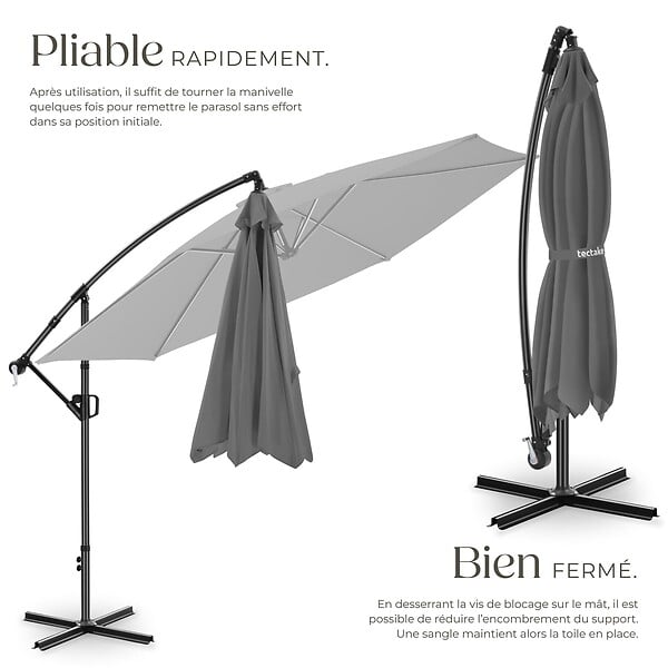 TECTAKE - Parasol à pied central pivotant 360° en acier gris grande taille 3 5 x 3 5 m toile polyester - large