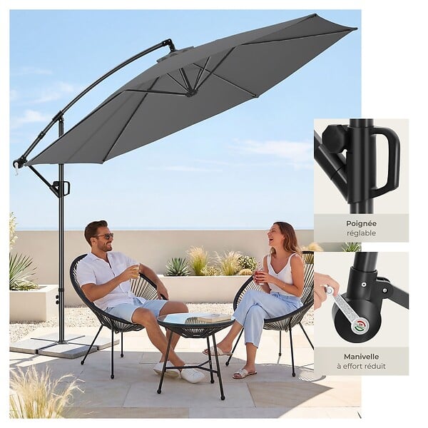 TECTAKE - Parasol à pied central pivotant 360° en acier gris grande taille 3 5 x 3 5 m toile polyester - large