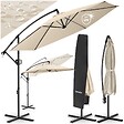 TECTAKE - Parasol à pied central déporté inclinable 360° en polyester beige 3x3 m pivotant double toit - vignette
