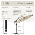 TECTAKE - Parasol à pied central déporté inclinable 360° en polyester beige 3x3 m pivotant double toit - vignette