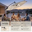 TECTAKE - Parasol Artemis LED pivotant beige solaire 3x3m UV 50+ pour jardin terrasse pied croisé - vignette