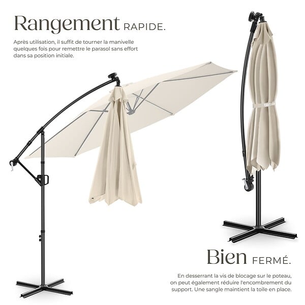 TECTAKE - Parasol Artemis LED pivotant beige solaire 3x3m UV 50+ pour jardin terrasse pied croisé - large