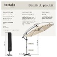 TECTAKE - Parasol Artemis LED pivotant beige solaire 3x3m UV 50+ pour jardin terrasse pied croisé - vignette